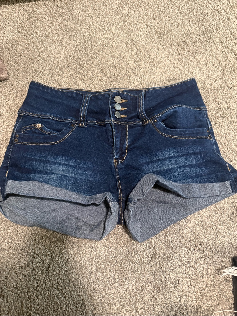 Dark Blue High-Rise Denim Roll-Cuff Women’s Shorts